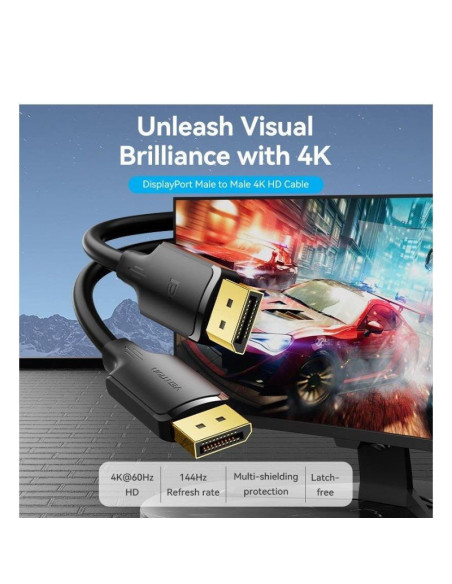 Cable vention hakbf/ displayport macho - displayport 4k macho/ 1m/ negro