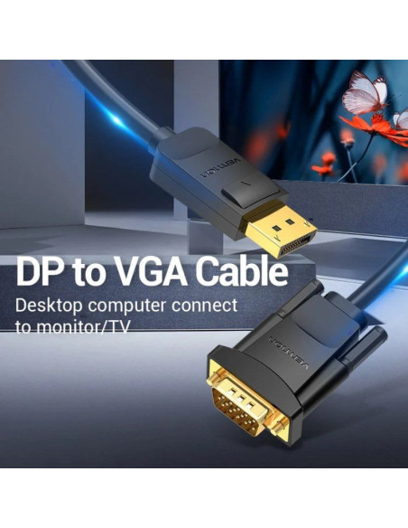 Cable conversor vention hblbg/ displayport macho - vga macho/ 1.5m/ negro