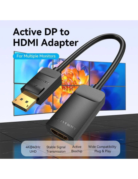 Cable conversor vention hbzbb/ displayport macho - hdmi 4k hembra/ 15cm/ negro