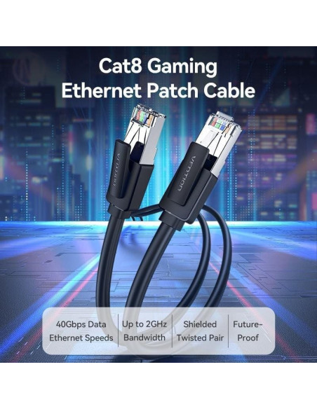 Cable de red rj45 sftp vention ikkbf cat.8/ 1m/ negro