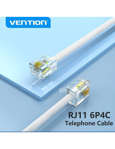 Cable de teléfono rj11 6p4c vention iqbwi/ 3m/ blanco
