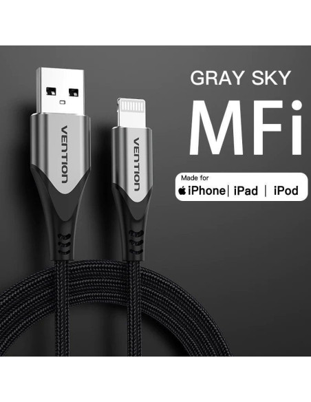 Cable usb 2.0 lightning vention labhd/ usb macho - lightning macho/ hasta 12w/ 480mbps/ 50cm/ gris