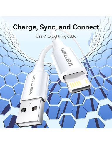 Cable usb 2.0 lightning vention laiwf/ usb macho - lightning macho/ 480mbps/ 1m/ blanco