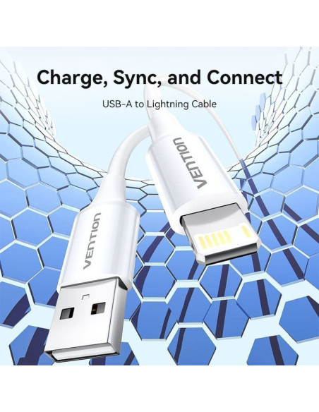 Cable usb 2.0 lightning vention laiwf/ usb macho - lightning macho/ 480mbps/ 1m/ blanco