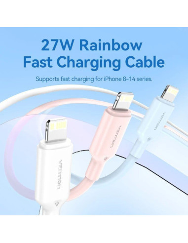 Cable usb 2.0 tipo-c lightning vention laksh/ usb tipo-c macho - lightning macho/ hasta 27w/ 480mbps/ 2m/ azul