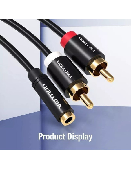 Cable estéreo vention vab-r01-b200/ jack 3.5 hembra - 2x rca macho/ 2m/ negro
