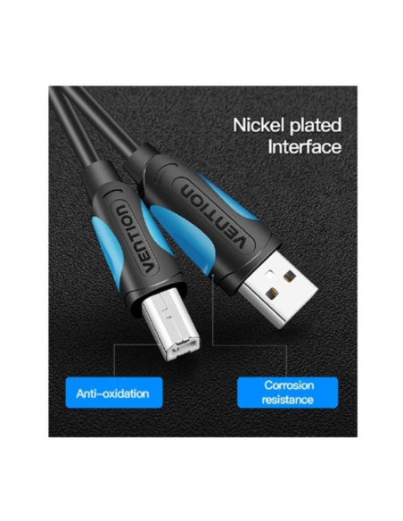 Cable usb 2.0 impresora vention vas-a16-b300/ usb tipo-b macho - usb macho/ 480mbps/ 3m/ negro