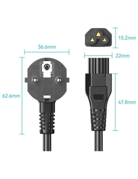 Cable de alimentación vention zckbac/ iec c5 hembra - cee7 macho/ 1.8m/ negro