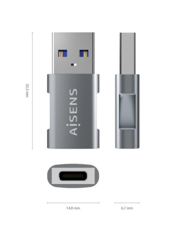 Adaptador usb 3.2 gen2 aisens a108-0655/ usb tipo-c hembra - usb macho