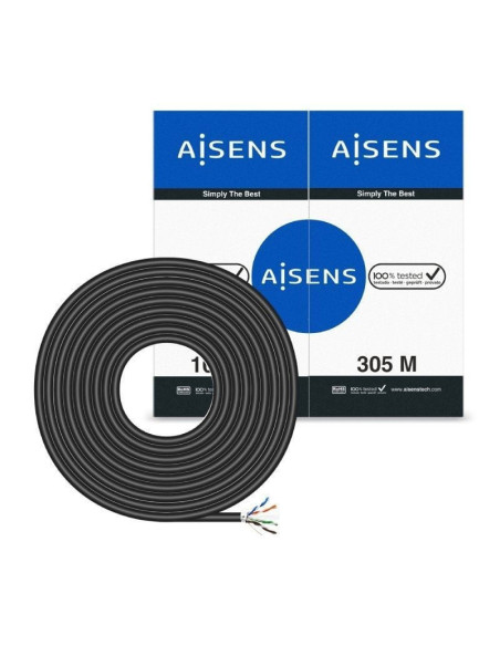 Bobina de cable rj45 para exteriores ftp awg24 aisens a135-0674 cat.6/ 305m/ impermeable/ negro