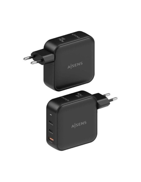 Cargador gan de pared aisens asch-140w3p031-bk/ 2xusb tipo-c/ 1xusb/ 140w