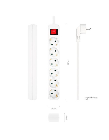Regleta con interruptor aisens a154-0535/ 6 tomas de corriente/ cable 1.4m/ blanco
