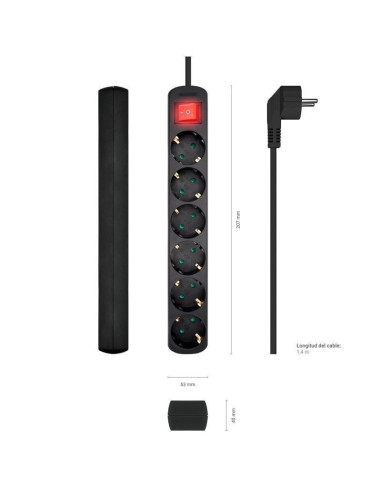 Regleta con interruptor aisens a154-0536/ 6 tomas de corriente/ cable 1.4m/ negro