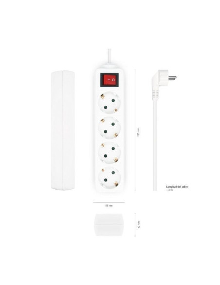 Regleta con interruptor aisens a154-0649/ 4 tomas de corriente/ cable 1.4m/ blanco