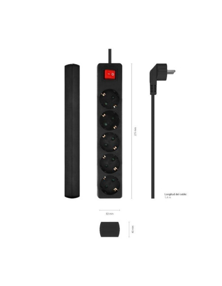 Regleta con interruptor aisens a154-0652/ 5 tomas de corriente/ cable 1.4m/ negro