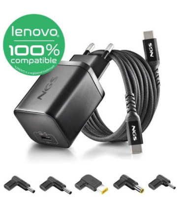 Cargador de portátil gan ngs bud65w-l para lenovo/ 1xusb tipo-c/ 65w/ automático/ 5 conectores/ voltaje 5-20v