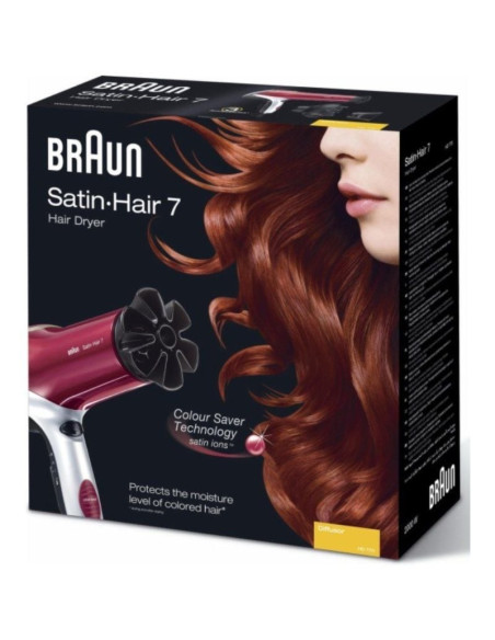 Secador braun satin hair 7 hd770e/ 2200w/ iónico/ rojo y plata