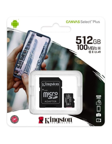 Tarjeta de memoria kingston canvas select plus 512gb microsd xc con adaptador/ clase 10/ 100mbs