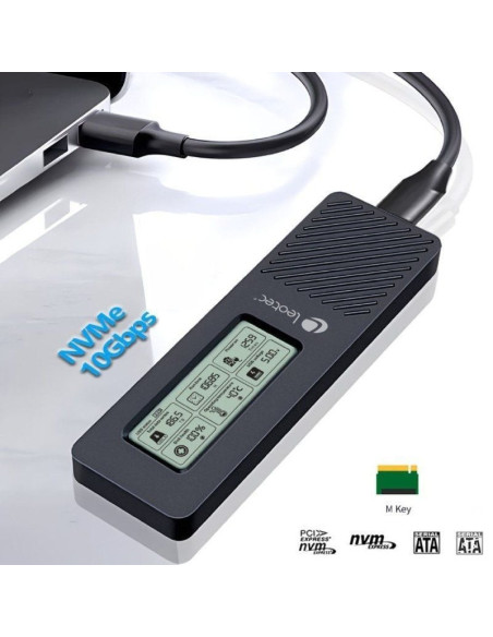 Caja externa para disco ssd m.2 nvme leotec lem2ext01/ usb 3.2/ con pantalla lcd