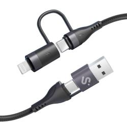 Cable USB 2.0 Tipo-C Subblim Top 4 en 1/ USB Tipo-C Macho - USB Macho/ USB Tipo-C Macho - Lightning Macho/ Hasta 60W/ 480Mbps/ 1