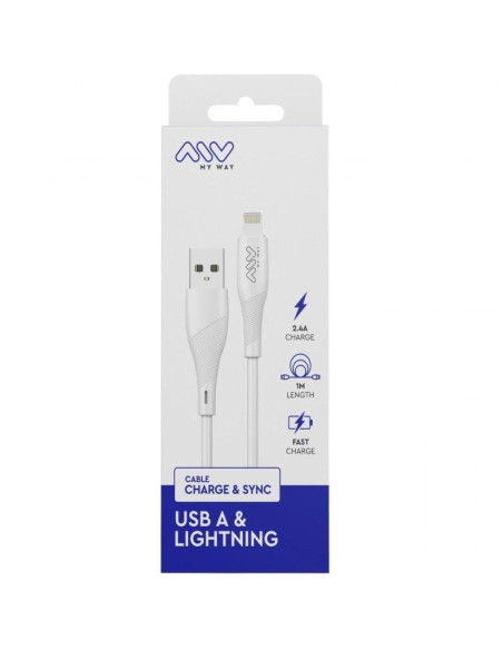 Cable usb 2.0 lightning myway mwusc0021/ usb macho - lightning macho/ 1m/ blanco