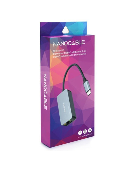 Adaptador rj45 nanocable 10.03.0410/ usb tipo-c macho - rj45 hembra