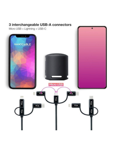 Cable usb 2.0 nanocable 10.01.3200/ lightning macho - micro usb macho/ usb tipo-c macho/ 1m/ negro