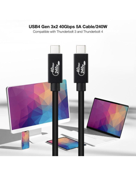 Cable usb 4.0 nanocable 10.01.5001/ usb tipo-c macho - usb tipo-c macho/ hasta 240w/ 40gbps/ 1m/ negro