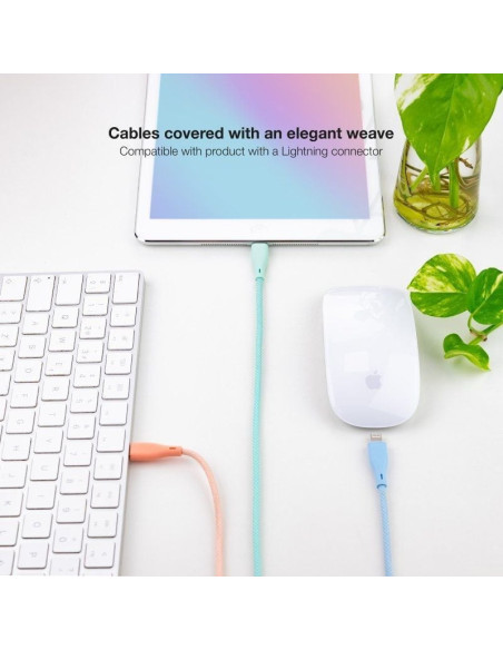 Cables usb 2.0 lightning nanocable 10.10.0401-co1/ usb macho - lightning macho/ 1m/ 3 unidades/ rosa, azul y verde