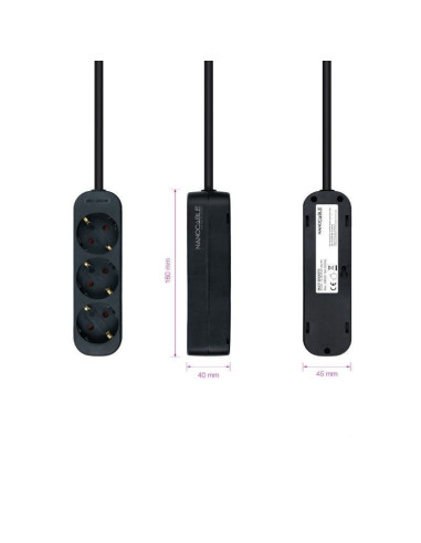 Regleta nanocable 10.38.0003-ns-bk/ 3 tomas de corriente/ cable 1.4m/ negra