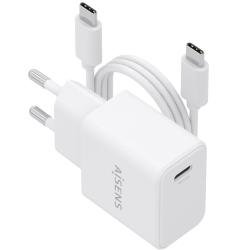 Cargador de Pared GaN Aisens ASCH-20W1P081-W/ 1xUSB Tipo-C/ 20W/ Blanco/ Incluye Cable USB Tipo-C