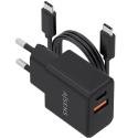 Cargador de Pared GaN Aisens ASCH-20W2P084-BK/ 1xUSB Tipo-C/ 1xUSB/ 20W/ Incluye Cable USB Tipo-C