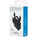 Cargador de Pared GaN Aisens ASCH-20W2P084-BK/ 1xUSB Tipo-C/ 1xUSB/ 20W/ Incluye Cable USB Tipo-C