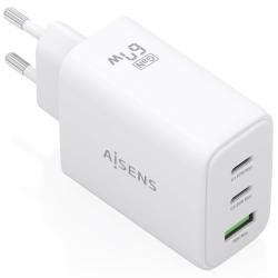 Cargador de Pared GaN Aisens ASCH-67W3P086-W/ 2xUSB Tipo-C/ 1xUSB/ 67W/ Blanco
