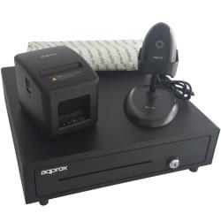 Pack para TPV Approx appPOSPACK4180USB/ Cajón Portamonedas + Impresora Térmica de Tickets + Lector de Códigos + Rollos Térmicos
