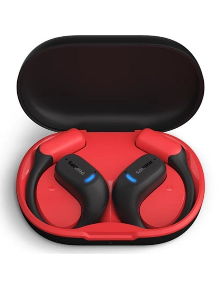 Auriculares deportivos bluetooth philips taa6709bk con estuche de carga/ autonomía 7h/ negros y rojos