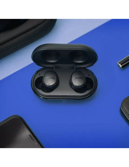 Auriculares bluetooth philips tat4556bk con estuche de carga/ autonomía 9h/ negros