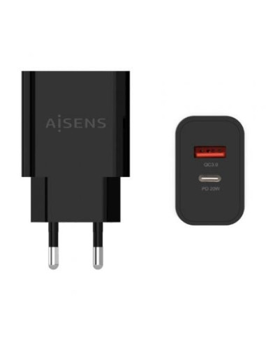 Cargador de pared aisens a110-0682/ 1xusb tipo-c/ 1x usb/ 20w