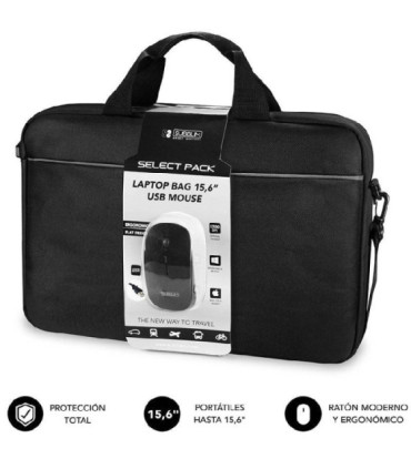 Maletín + ratón subblim select pack para portátiles hasta 15.6'/ cinta para trolley/ negro