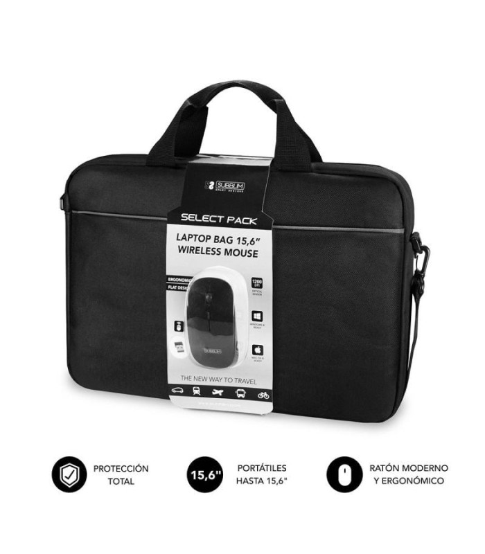 Maletín + ratón inalámbrico subblim select pack para portátiles hasta 15.6'/ cinta para trolley/ negro