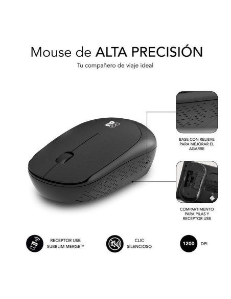 Ratón inalámbrico subblim business plus silencioso/ hasta 1200 dpi