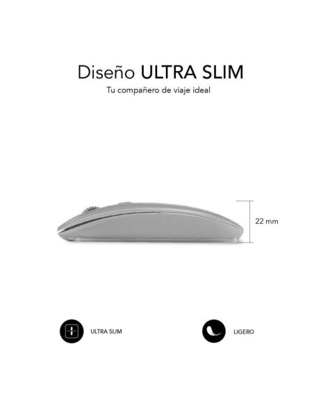 Ratón inalámbrico por bluetooth subblim dual flat/ batería recargable/ hasta 1600 dpi/ plata