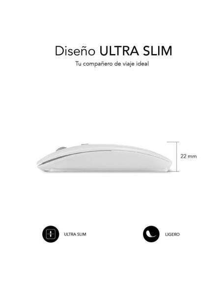 Ratón inalámbrico por bluetooth subblim dual flat/ batería recargable/ hasta 1600 dpi/ blanco