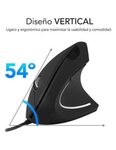 Ratón ergonómico subblim glide vertical ergo wired/ hasta 1600 dpi/ negro
