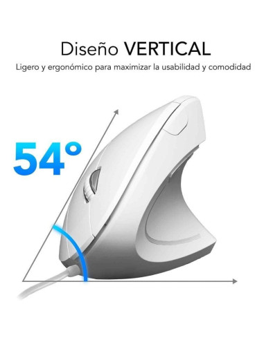 Ratón ergonómico subblim glide vertical ergo wired/ hasta 1600 dpi/ blanco
