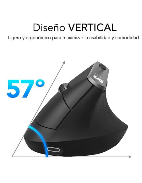 Ratón ergonómico inalámbrico por bluetooth/ 2.4ghz subblim nature vertical ergo dual battery/ batería recargable/ hasta 4000