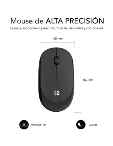 Set ratón inalámbrico y alfombrilla subblim harmony black/ hasta 1200 dpi