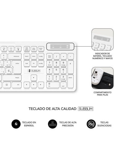 Teclado y ratón subblim combo business slim silencioso inalámbrico/ blanco