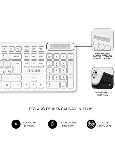Teclado y ratón subblim combo business slim silencioso inalámbrico/ blanco