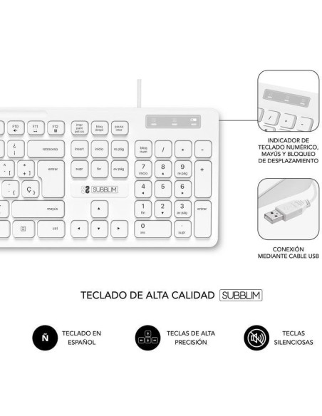Teclado y ratón subblim combo business slim silencioso/ blanco